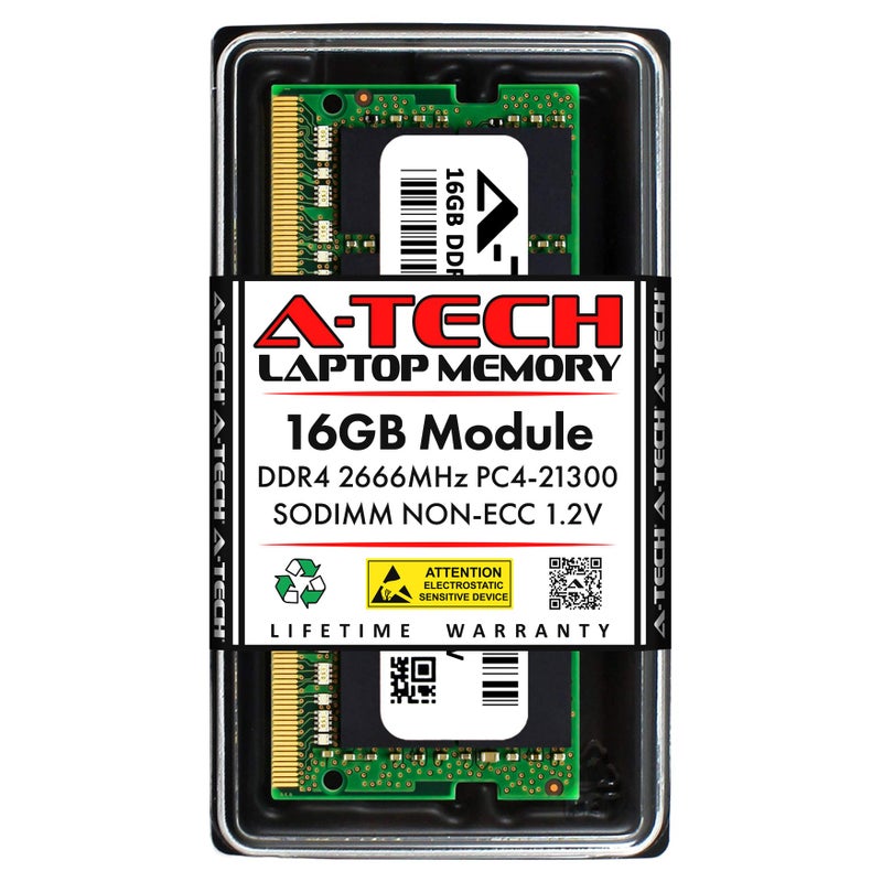 A-TECH ذاكرة رام لابتوب A-Tech 16GB DDR4 2666MHz PC4-21300 (PC4-2666V) CL19 SODIMM 1.2V 260-Pin Non-ECC SO-DIMM - Image 1
